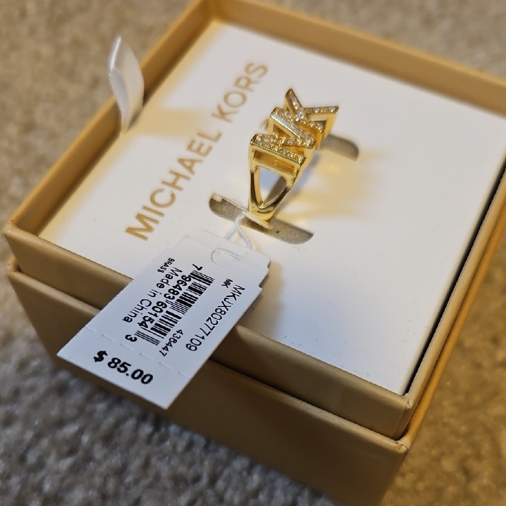 Michael Kors Gold MK Logo Ring with Crystals - Picture 2 of 4